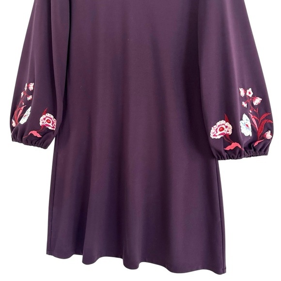 ANN TAYLOR Embroidered Sleeve Flare Shift Dress Purple V-Neck Long Sleeve Size L - Picture 5 of 14